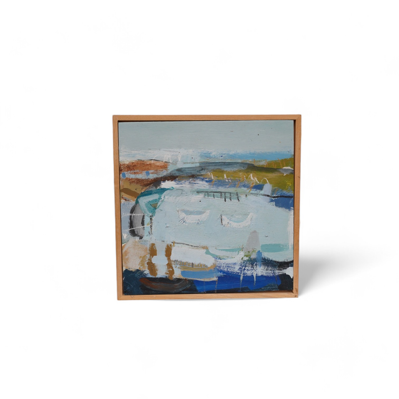 Mark Johnson (Contemporary), abstract oil on board, 'Cornish Harbour 5', signed and dated 2003 verso, 15 x 15cm. Condition - good